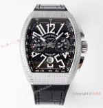 Swiss Grade 1 Replica Franck Muller Vanguard Yachting V45 Seagull 7750 Watch Diamond Case Black Dial